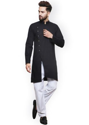 Black Cotton Asymmetric Kurta Pajama