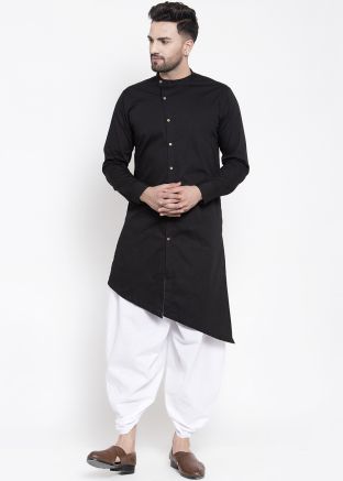 Black Cotton Asymmetric Kurta Dhoti Set