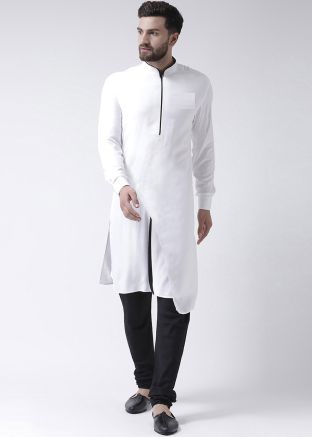White Overlap Asymmetric Readymade Kurta Churidar Set