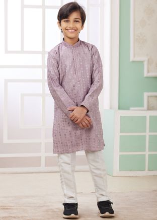 Lavender Readymade Kids Embroidered Kurta Pajama Set