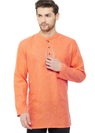 Orange Cotton Readymade Short Kurta