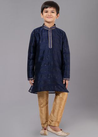 Navy Blue Woven Kids Readymade Kurta Pajama