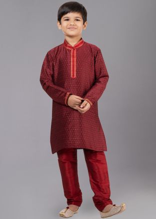 Maroon Woven Kids Readymade Kurta Pajama