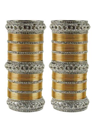 Stone Studded Golden And Silver Bangle Set