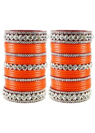 Stone Studded Orange Bridal Bangle Set