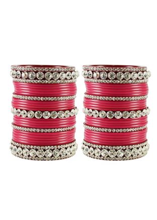 Pink Stone Studded Bridal Bangle Set