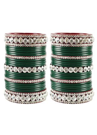 Green Stone Studded Bridal Bangle Set