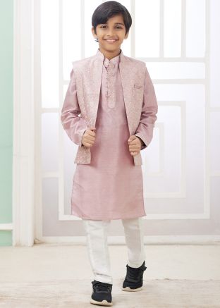 Readymade Kids Mauve Pink Embroidered Kurta Pajama