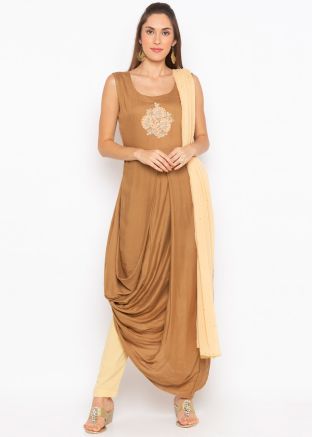 Brown Readymade Cowl Style Slawar Kameez
