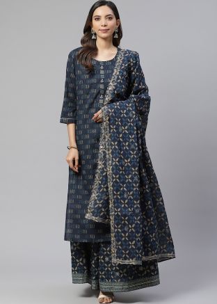 Nvay Blue Printed Readymade Palazzo Suit