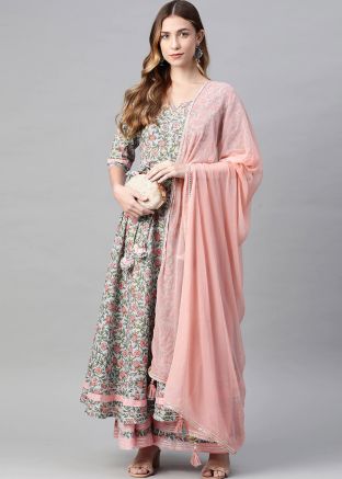 Readymade Floral Printed Palazzo Suit In Blue