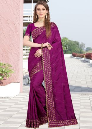 Purple Embroidered Saree With Blouse