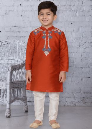 Rust Orange Kurta Churidar With Embroidery