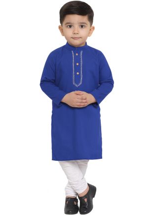 Royal Blue Cotton Kids Kurta Churidar Ensemble