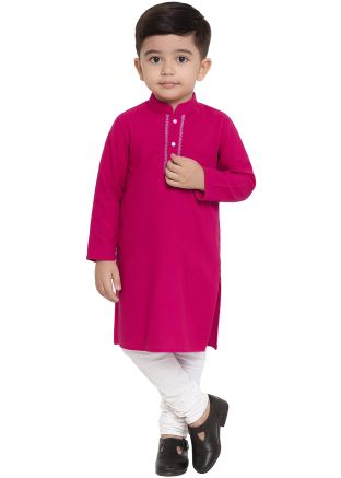 Magenta Cotton Kids Kurta Churidar With Clean Lines