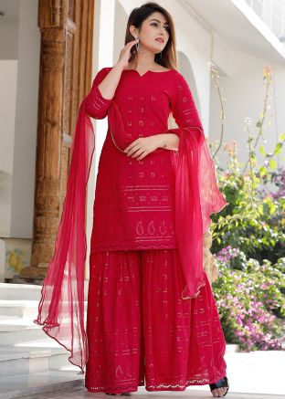 Readymade Chikankari Embroidered Pink Palazzo Suit