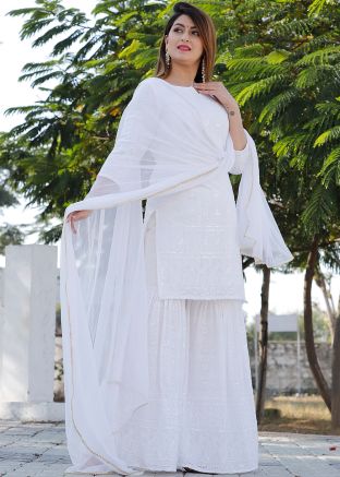 Readymade Chikankari Embroidered White Palazzo Suit
