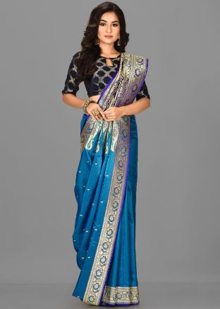 Blue Zari Woven Banarasi Silk Saree