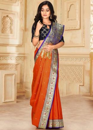 Banarasi Silk Orange Woven Saree