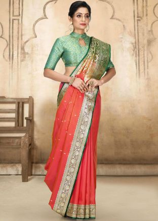 Peach Heavy Pallu Banarasi Silk Saree