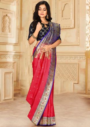 Pink Banarasi Silk Saree With Heavy Pallu