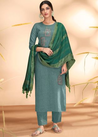Readymade Green Embroidered Pant Suit Set