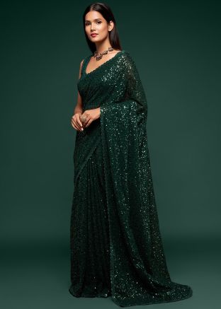 Sequined Blouse With Green Georgette Saree