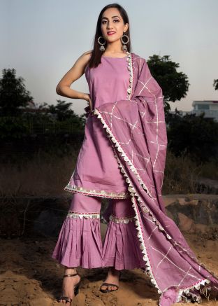 Readymade Purple Embroidered Sharara Suit Set