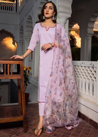 Readymade Purple Laced Cotton Pant Suit Set