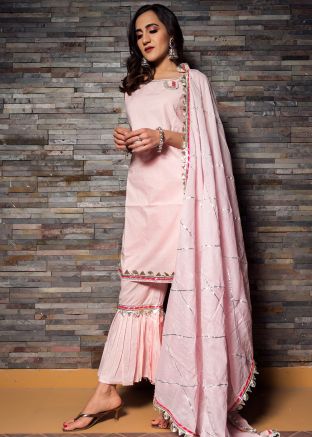 Pink Gota Work Readymade Pakistani Style Sharara Suit