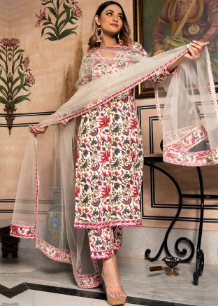 Readymade Off White Floral Printed Pant Suit