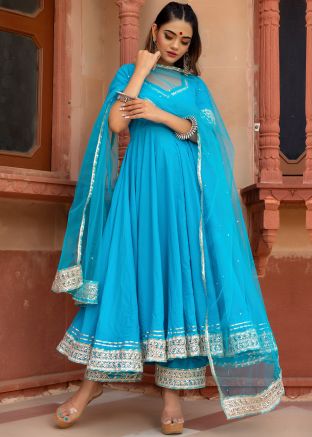 Readymade Blue Gota Work Anarkali Style Suit