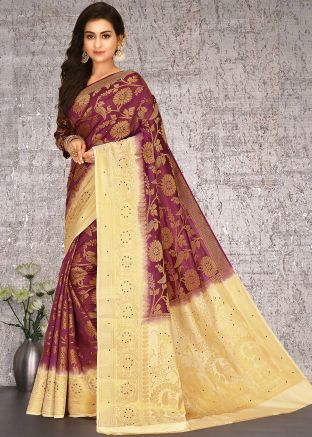 Zari Woven Purple Saree In Kanjivaram Silk