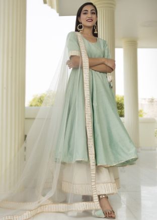 Green Readymade Angrakha Style Suit