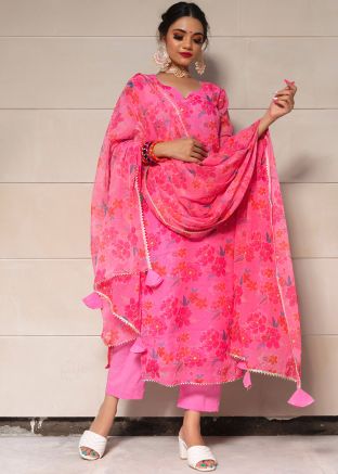 Pink Readymade Floral Printed Pant Suit