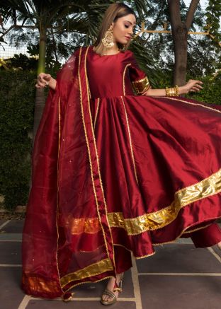 Maroon Readymade Laced Anarkali Style Suit