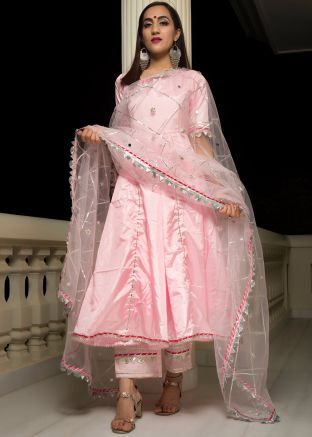 Pink Gota Work Readymade Anarkali Suit