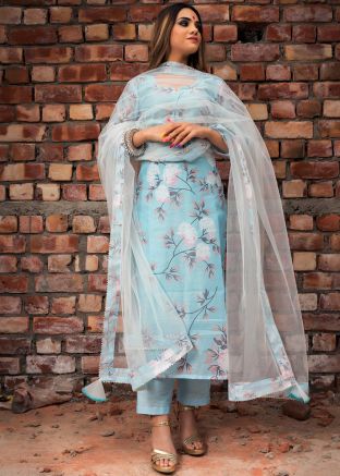 Blue Readymade Floral Printed Pant Suit