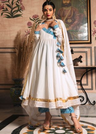 White Readymade Angrakha Style Pant Suit