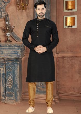 Readymade Black Straight Cut Kurta With Churidar
