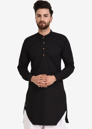 Black Asymmetric Cotton Readymade Kurta