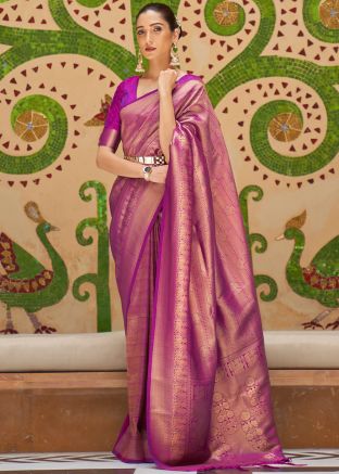 Purple Zari Woven Art Silk Saree With Blouse