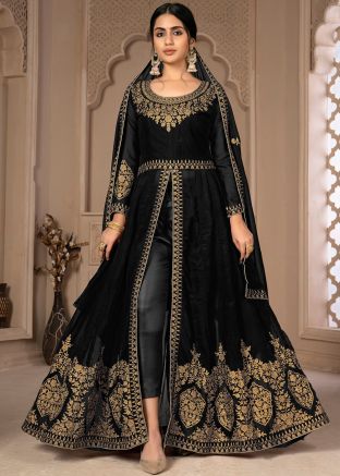 Black Embroidered Slit Style Suit Set