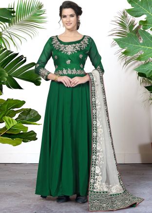 Green Emboridered AnarkalI Style Suit Set