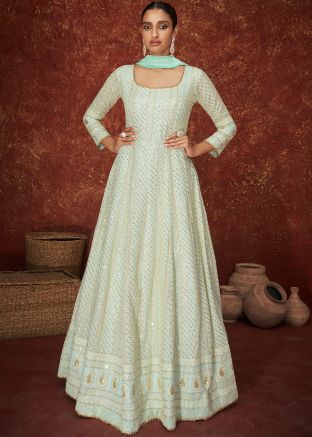 Anarkali Green Suit With Sequins Work