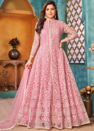 Pink Embroidered Slit Style Anarkali Suit