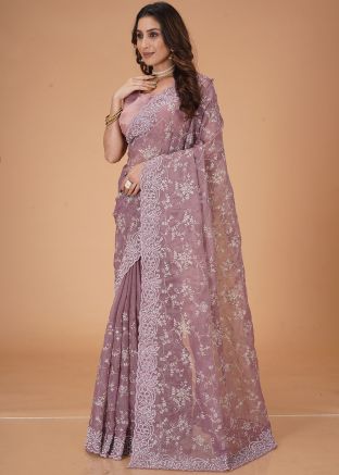 Purple Embroidered Saree In Georgette