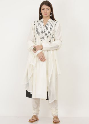 Readymade Off White Embroidered Anarkali Salwar Suit