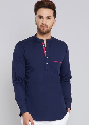 Navy Blue Cotton Readymade Short Kurta