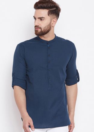 Navy Blue Readymade Cotton Short Kurta